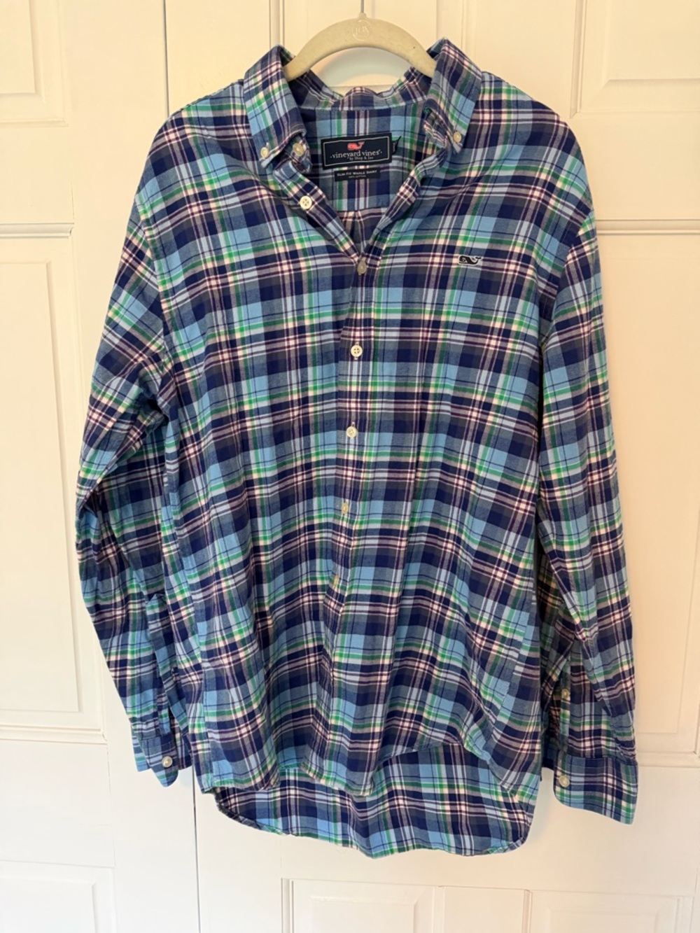 Vineyard Vines Slim Fit Whale Shirt Mens Medium Blue Green Plaid Button Down